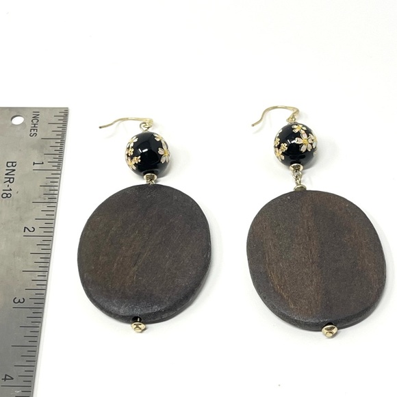 New Anthropologie Wood Bead Drop Earrings - Picture 2 of 3